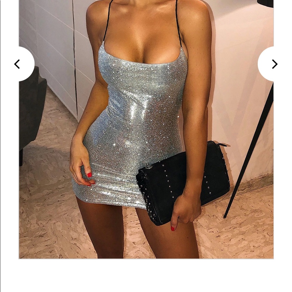 Babyboo Fashion Mikayla Mini Dress - Silver Glitter size Small Worn once
